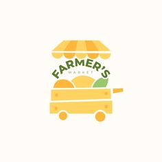 the farmer's market logo with an orange cart in front of it and a yellow awning