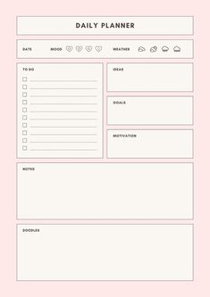 Free, printable planner templates to customiz Daily Planner Pink Aesthetic, Daily Template Aesthetic, List Paper Template, Planner Ideas Templates, Pink Daily Planner Template, Canva Daily Planner, Simple Planner Template, Daily Planner For Ipad, Daily Reminder Template