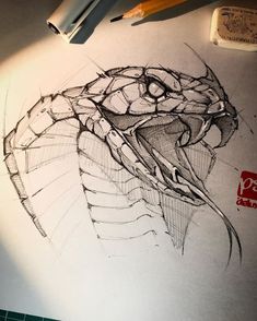 a pencil drawing of a snake's head on top of a piece of paper