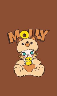 a teddy bear with the word moly on it's chest and an image of a