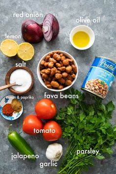 the ingredients for this recipe include tomatoes, onions, lemons, parsley, garlic, salt, and pepper