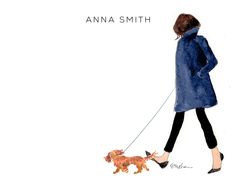 a woman walking a dog on a leash in front of a white background with the words, anna smith