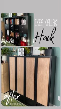 an ikea kallax hack is shown in two different pictures