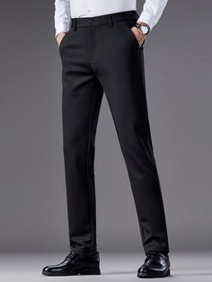 Men's Formal Business Dress Pants Straight Trousers, Elastic Suit Pants, Long Light Weight Trousers Black    Fabric Plain  Slight Stretch  Men Clothing, size features are:Bust: ,Length: ,Sleeve Length: Black Formal Pants, Trousers Men Formal, Formal Pants For Men, Mens Trousers Formal, Formal Trousers For Men, Trousers Outfit Men, Formal Pant For Men, Crystal Empire, Formal Pant