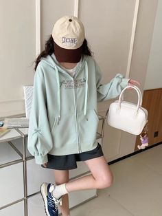 Size: Free Size, Color: Green Zipper Hoodie, Long Island, Light Gray, Apricot, Free Size, Digital Prints, Zipper, Green, Clothes