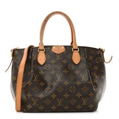 This is an authentic LOUIS VUITTON Monogram Turenne PM. This stylish handbag is crafted of pleated Louis Vuitton monogram coated canvas in brown. The bag features vachetta cowhide leather trim, rolled leather top handles, and an optional shoulder strap with gold-toned hardware. The top zipper opens the bag to a plum purple fabric interior with patch pockets. High-end Monogram Canvas Satchel With Leather Handles, Luxury Monogram Canvas Satchel For Formal Occasions, Luxury Monogram Canvas Satchel With Leather Handles, Luxury Satchel With Leather Handles And Coated Canvas, Elegant Monogram Canvas Satchel With Leather Handles, Designer Brown Satchel In Signature Coated Canvas, Designer Brown Signature Coated Canvas Satchel, Designer Formal Satchel In Signature Coated Canvas, Formal Monogram Canvas Satchel With Dust Bag