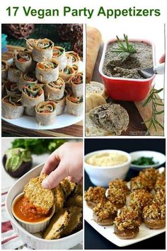 vegan party appetizers collage with text overlay