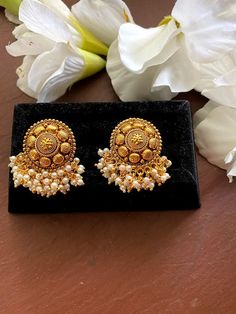 Gold Studs Earrings Indian Antiques, Guttapusalu Earrings, South Indian Earrings, Studs Indian, Jewelry Pearl Earrings, Glowing Star, Beautiful Personality, Temple Jewelry, Gold Chains For Men