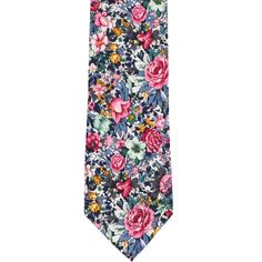 This floral tie is lively! The pattern is vivid and full, mixing dusty blues, pinks, green, gray and the perfect touch of golden yellow. It's made from 100% cotton and cut in a narrow 3-inch width—perfect for a modern wedding look. Matching pocket square are available for purchase, too. Product Features • Narrow 3" width, at the widest point• 57" length, tip to tip• Made from 100% Cotton• Imported Cotton Standard Tie For Summer, Summer Floral Print Standard Tie, Summer Floral Print Tie, Multicolor Standard Tie For Summer, Multicolor Floral Print Wedding Ties, Multicolor Summer Ties For Formal Occasions, Elegant Multicolor Ties For Spring, Multicolor Suit And Tie Accessories For Spring Formal, Multicolor Suit And Tie Accessories For Formal Spring Events