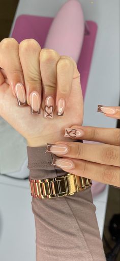 Brown french tip nails French Nails Design, Brown Acrylic Nails, Brown Nails Design, Her Nails, Simple Acrylic Nails