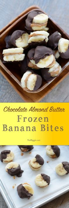 chocolate almond butter frozen banana bites on a tray