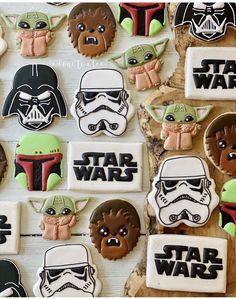 star wars cookies are arranged on a table