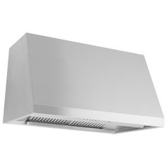 a stainless steel range hood on an isolated white background