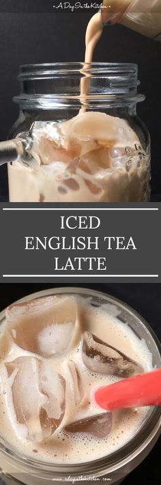 iced english tea latte in a glass jar