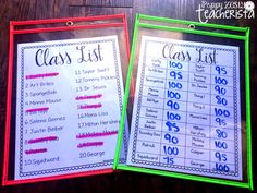 two classroom posters with the words class list on them