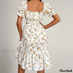 Olivia Mark - Vintage Floral Off-Shoulder Bubble Sleeve Dress Bubble Sleeve Dress, Mark Vintage, Basic Skirt, Vintage Floral Dress, Bubble Sleeve, Vestidos Vintage, Hem Skirt, Puffed Sleeves Dress, Printed Dress