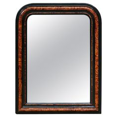 A French Louis-Philippe style wooden mirror from the early 20th century, with tortoise style painted frame, brown and black accents. Created in France during the Turn of the Century which saw the transition between the 19th to the 20th, this wooden mirror captures our attention with its highly recognizable Louis-Philippe silhouette with clean lines and rounded corners in the upper section, and tortoise style painted frame contrasted with black accents. The back presents a single plank and is wir Demilune Table, Clear Mirror, Mirror Plates, Louis Philippe, Wooden Mirror, Turn Of The Century, Black Accents, Round Corner, Early 20th Century