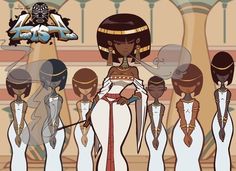 an animated image of egyptian women in white dresses