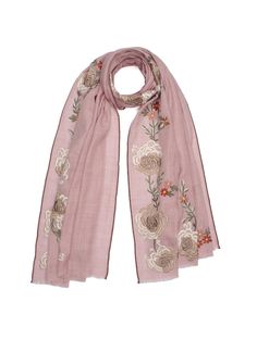 Indulge in the beauty and warmth of this light pink melange scarf, crafted from a very soft wool and silk blend, featuring an exquisite multicolor floral embroidery delicately gracing the scarf. The intricate embroidery showcases the vibrant hues of chrysanthemums, adding a burst of color and elegance to any ensemble. Embrace the essence of nature and express your unique fashion sense with this stunning scarf, effortlessly combining sophistication and artistic charm. Pink Spring Scarves, Luxury Bohemian Scarves With Resham Embroidery, Luxury Pink Scarves For Wedding, Luxury Embroidered Women's Scarves, Luxury Embroidered Scarves For Women, Luxury Pink Elegant Scarf, Luxury Elegant Scarves With Intricate Embroidery, Luxury Pink Silk Scarf In Chic Style, Luxury Pink Bohemian Scarf