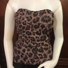 Nwt Celine By Champion Leopard Print Tube Top Crinkled Design Color: Black And Brown Size: 2xl Measured Laying Flat Bust: 30” (Elastic Back) Waist: 28” Length: 16 1/2” Made In Usa Brown Stretch Tops For Night Out, Stretch Brown Tops For Night Out, Stretch Brown Top For Night Out, Fitted Brown Ruched Top, Brown Fitted Strapless Top, Fitted Strapless Brown Top, Chic Brown Ruched Tops, Chic Brown Strapless Top, Fashion Autumn