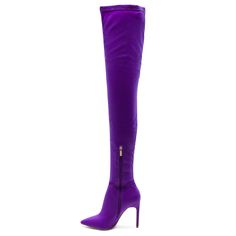 Introducing the FSJ Satin Thigh High Boots in stunning purple. These pointed-toe stiletto heel boots are a perfect blend of elegance and allure, sure to turn heads wherever you go. Color: Purple Material: Satin Heel Type: Stiletto heel Heel height: 4" / 100 mm approx Shaft height: 28" / 711 mm approx Product measurements were taken using size 8. Please note that measurements may vary by size. Toe: Pointed toe Side zipper design makes it easier to wear on Handcrafted US sizing. Fits true to size. Purple Knee-high Party Boots, Purple Pointed Toe Boots For Formal Occasions, Formal Purple Boots With Pointed Toe, Elegant Fitted Purple Heels, Purple Pointed Toe Evening Boots, Purple Heeled Boots For Fall Party, Purple Fitted Heeled Boots For Winter, Fitted Purple Heeled Boots For Winter, Purple Boots For Night Out