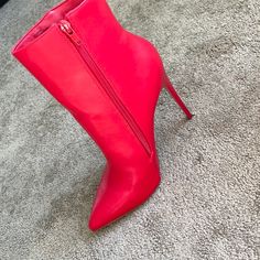 Brand New. Never Worn Red Ankle Boots. Fall Red High Heel Mid-calf Boots, Red High Heel Mid-calf Boots For Fall, Red High Ankle Mid-calf Boots For Winter, Red High Ankle Heels For Winter, Red Round Toe Heeled Boots For Spring, Red Heeled Boots With Round Toe For Spring, Red Closed Toe Heeled Boots For Fall, Red Leather High Heel Mid-calf Boots, Red High Ankle Heeled Boots For Fall