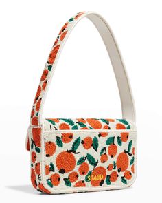 Staud floral-print fabric shoulder bag with leather trim. Shoulder strap. Flap top with dual snap closure. 5.5"H x 10.2"W x 2"D. Imported. Rectangular Floral Print Shoulder Bag For Evening, Summer Rectangular Shoulder Bag With Snap Closure, Rectangular Shoulder Bag With Snap Closure For Summer, Spring Shoulder Bag With Snap Closure, Floral Print Fabric, Bergdorf Goodman, Print Fabric, Leather Trim, Leather Trims