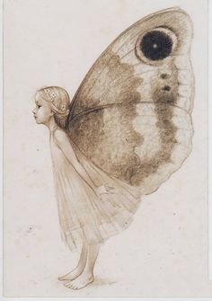 a drawing of a butterfly with a woman's head in the shape of an eye