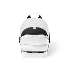 LOUIS VUITTON® - Discovery Backpack - White Luxury White Backpack For Errands, Leather Backpack With Logo, Luxury White Luggage For Everyday Use, Luxury White Standard Backpack, Luxury Backpack For School, Classic White Backpack For Travel, Luxury White Leather Backpack For On-the-go, Classic White Travel Backpack, Luxury Travel Backpack With Logo