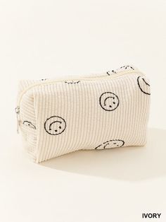 SMILEY FACE CORDUROY COSMETIC POUCH BAG Smiley Face Makeup Bag, Preppy Stuff For School, School Pouch Pencil Cases, Beige Zipper Pouch Bag For School, Beige School Bags With Zipper Pouch, Beige School Bag With Zipper Pouch, School Beige Bags With Zipper Pouch, Cute Pencil Pouches For School, Trendy Beige Tote Pouch