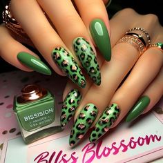 Green And Animal Print Nails, Olive Leopard Nails, Fall Nails Cheetah, Green Leopard Nails, Nails For The Fall, Nails Cheetah, Nagel Stamping, Cheetah Nail Designs, Cheetah Print Nails