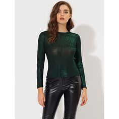 Elevate your wardrobe with the Allegra K Women's Metallic Top, a dazzling choice for any festive occasion. This top shines with its unique metallic green fabric, ensuring you stand out in any crowd.

- Material: High-quality metallic fabric
- Color: Shiny metallic green
- Size: Small
- Gender: Female
- Features: Long puff sleeves, round neckline

Perfect for parties, club nights, or a glamorous evening out, this top pairs beautifully with wide-leg trousers or leather leggings and heels. Its comf Green Stretch Tops For Night Out, Glamorous Christmas Sequin Tops, Shiny Top For Night Out In Fall, Shiny Tops For Night Out In Fall, Glamorous Shiny Top For Fall, Glamorous Shimmer Top For Holidays, Elegant Green Tops For Party, Spring Party Tops With Sheen, Glamorous Christmas Tops For Night Out