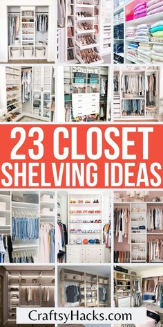 an organized closet with white drawers and shelves filled with clothes, shirts and other items