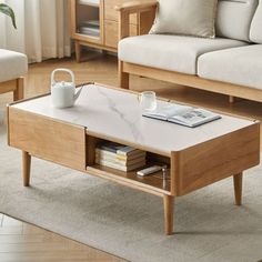 a living room scene with focus on the coffee table