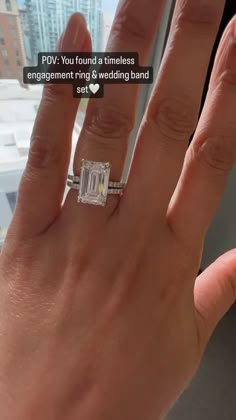 Video of 4.4 carat lab grown emerald cut diamond that in our classic pavé diamond engagement ring setting shown on hand with matching band. Signature Pave Engagement Ring With Round Cut, Luxury Diamond Wedding And Engagement Ring Classic Cut, Luxury Platinum Wedding And Engagement Rings With Pave Setting, Luxury Platinum Wedding And Engagement Rings With Diamond Cut, Luxury Classic Wedding And Engagement Rings With Pave Setting, Luxury White Platinum Wedding And Engagement Ring, Luxury Diamond White Classic Wedding And Engagement, Luxury Classic White Gold Wedding And Engagement Rings, Luxury Wedding And Engagement Gift With Pave Setting