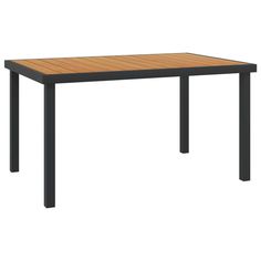 a wooden table with metal legs and a black frame on an isolated white background photo