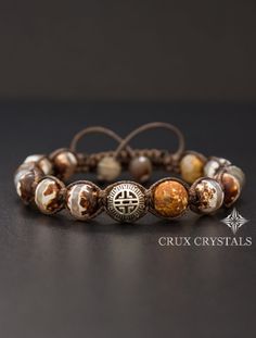 Desert View Men's Brown Agate Shamballa Bracelet by CruxCrystals Spiritual Hand Knotted Bracelets With Round Beads, Hand Knotted Round Beads Bracelets For Gifts, Hand Knotted Round Beads Bracelets As Gift, Brown Braided Bracelets With 8mm Beads, Brown Agate Beaded Bracelets, Brown Macrame, Men Bracelets, Brown Agate, Shamballa Bracelets