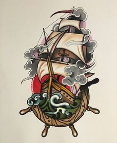 Traditional Ship Tattoo, Old School Ink, Boat Tattoo, Pirate Tattoo, Kunst Tattoos, Sea Tattoo, Tattoo Zeichnungen, Nautical Tattoo