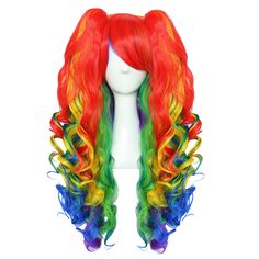 PRICES MAY VARY. ★★Based on daily use, we designed this Rainbow wig. This wig includes two removable rainbow pigtails. Rainbow wavy wig for women take part in different parties. ★★It’s better for the customers to style your own wigs for your personal preference. Made of 100% superior quality heat resistant fiber. green hair wig is tangle-free. it is very soft , comfortable. hair wig machine wig synthetic can be styled with curling irons, you can customize your own unique hair style. ★★Head Circu Rainbow Pigtails, Pigtails Curly, Rainbow Ponytail, Clown Drag, Yarn Wigs, Hair For Halloween, Pigtail Wig, Clown Wig, Christmas Party Costume