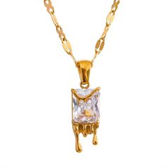 Gold Necklace with Geometric Cubic Zirconia Pendant Geometric Pendant Necklace, Golden Necklace, Golden Jewelry, Luxury Necklace, Cz Necklace, Waterproof Jewelry, Geometric Pendant, Stainless Steel Necklace, Gold Plated Jewelry