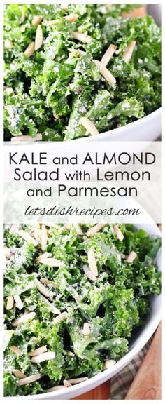 kale and almond salad with lemon and parmesan is an easy side dish