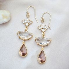 Blush Pink Boho Bridal Earrings Art Deco Earrings Long - Etsy Pink Teardrop Dangle Earrings For Wedding, Bohemian Pink Earrings For Weddings, Art Deco Pink Jewelry For Wedding, Bohemian Teardrop Pink Earrings, Bohemian Pink Drop Earrings, Mauve Earrings, Boho Bridal Earrings, Drop Earrings Gold, Wedding Guest Style