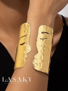 Lasaky - Irregular Face Design Punk Cuff Bangle for Valentines Day Style Royal, Trendy Fashion Jewelry, Gold Bracelets, Hand Jewelry, Face Design, Cuff Bangles, Jewelry Party, Holiday Fashion, Bracelet Designs