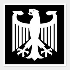 a black and white flag with an eagle on it