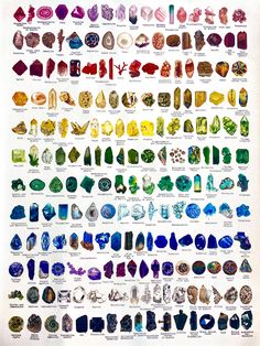 Captured a pic of this impressive hand drawn rock chart all creds to the artist who drew it located at a rock shop in my home town. #crystalsandgemstones #artwork Rock Identification Chart, Precious Stones Chart, Crystal Types, Crystal Identification, Rock Table, Table Chart, Rainbow Rocks