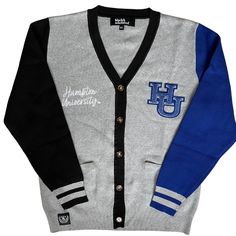 Make a bold statement and wear your Hampton pride with this one-of-a-kind and comfortable cardigan sweater, perfect for any alumni, students or supporters. Made with the highest quality materials, this sweater is designed to keep you warm and cozy while representing Hampton. Features: - Official Hampton University logo embroidered on the chest - Large "HU" Logo Chenille patch - Classic cardigan design with a tortoise shell button-up front - Two front pockets (deep enough to fit a phone and other essentials) - Soft and durable fabric for long-lasting comfort - Available in a range of sizes to fit everyone - Versatile and fashionable, perfect for both casual and formal occasions Discover More Officially licensed Hampton University Apparel Celebrating Black excellence. Building legacy. Join t Hampton University, Varsity Cardigan, Chenille Patch, Cardigan Design, University Logo, Classic Cardigan, Black Excellence, Tortoise Shell, Logo Embroidered