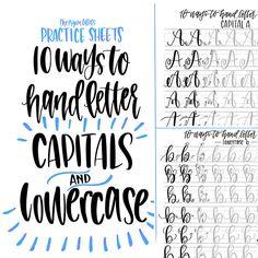 handwriting practice sheets with hand lettering and cursive writing