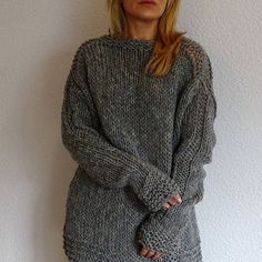 loose knit oversized slouchy long sleeves casual fashion women's sweater bulky wool knit cozy jumper pullover sweater made to orderHand knitted slouchy sweater.Practical, soft, warm and cozy!Great addition to your everyday clothing.Color: meliert yarn - light gray/dark grey/smoky grayMaterial: llama wool, merino, acrylicMADE TO ORDER!!!It takes 2-3 weeks before item is made and ready to ship!Measurements:length 75 cm (29.5 '')Needs to be washed in warm water and dried naturally.In picture knitte Casual Fashion Women's, Cozy Jumper, Long Jumpers, Everyday Clothing, Oversized Sweater Cardigan, Slouchy Sweater, Pullover Outfit, Knitwear Fashion, Loose Knit