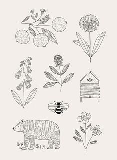 an image of some animals and flowers