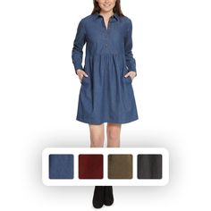 Casual Collared Shirt Dress For Fall, Fall Collared Neckline Shirt Dress, Relaxed Fit Dress With Collared Neckline For Work, Collared Neckline Relaxed Fit Dress For Work, Relaxed Fit Collared Dress For Work, Casual Knee-length Shirt Dress For Business, Relaxed Fit Dress With Placket And Spread Collar, Casual Collared Workwear Dress, Casual Spread Collar Dresses For Workwear